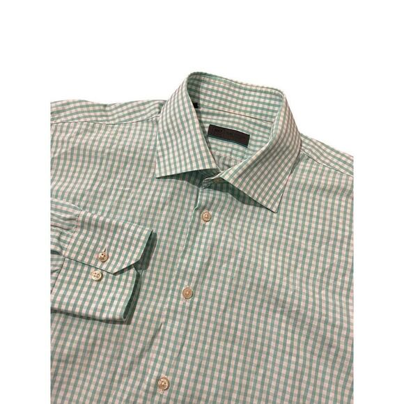 SUITSUPPLY Men's Long‎ Sleeve Dress Shirt White Teal Gingham Cotton Size 42 - Picture 6 of 10